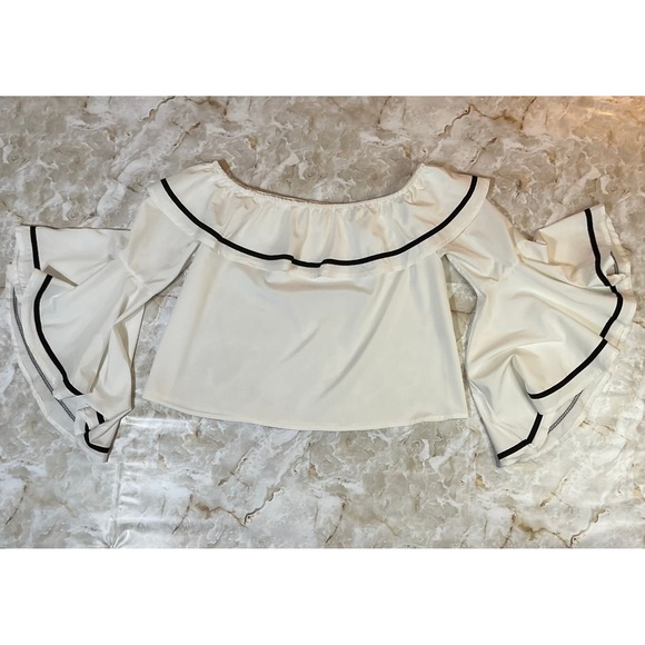Women’s White Off Shoulder Bell Sleeve Blouse Black Trim – XL - Picture 1 of 7